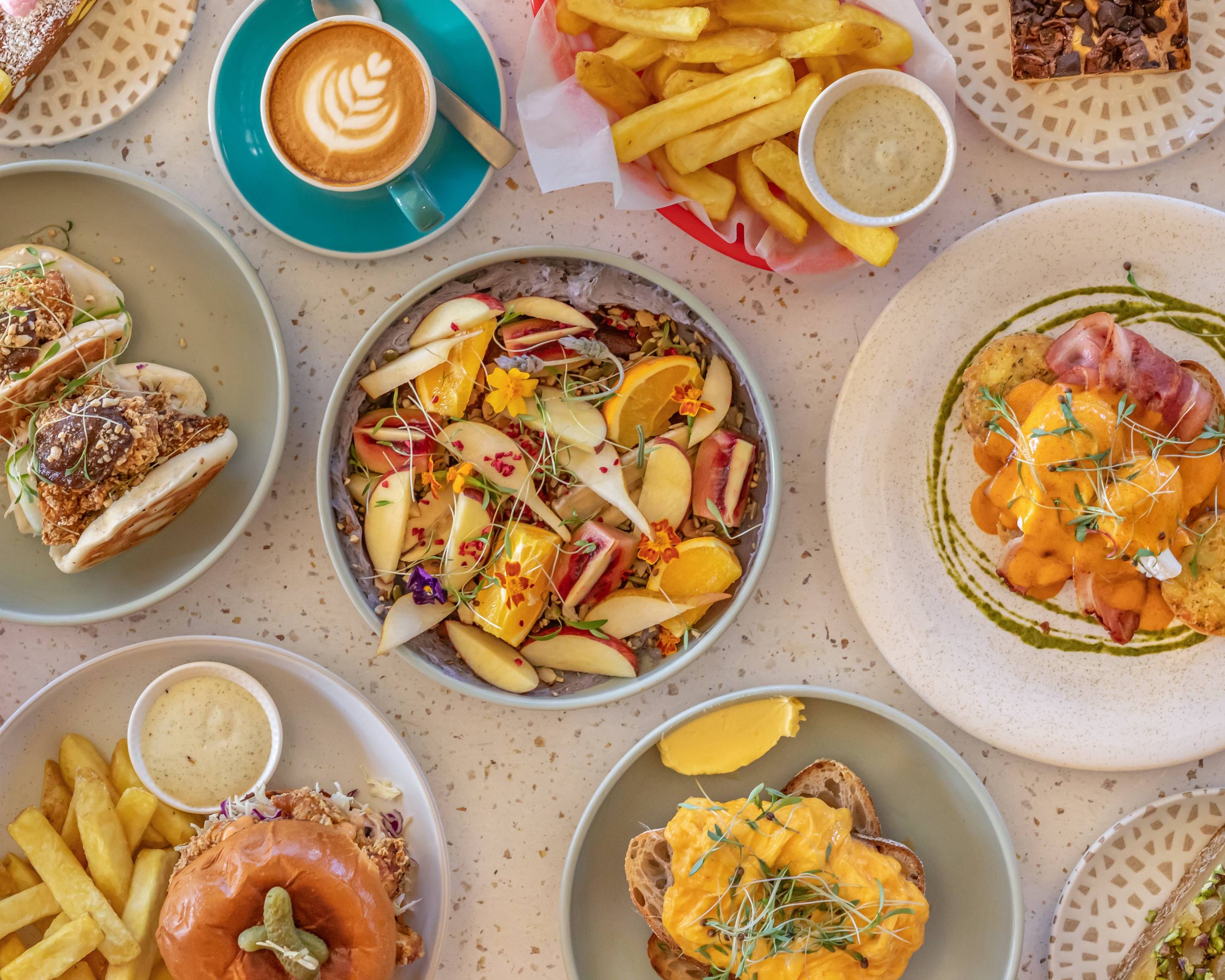 Selection of food and drinks from Saturdays Café at He Puna Taimoana