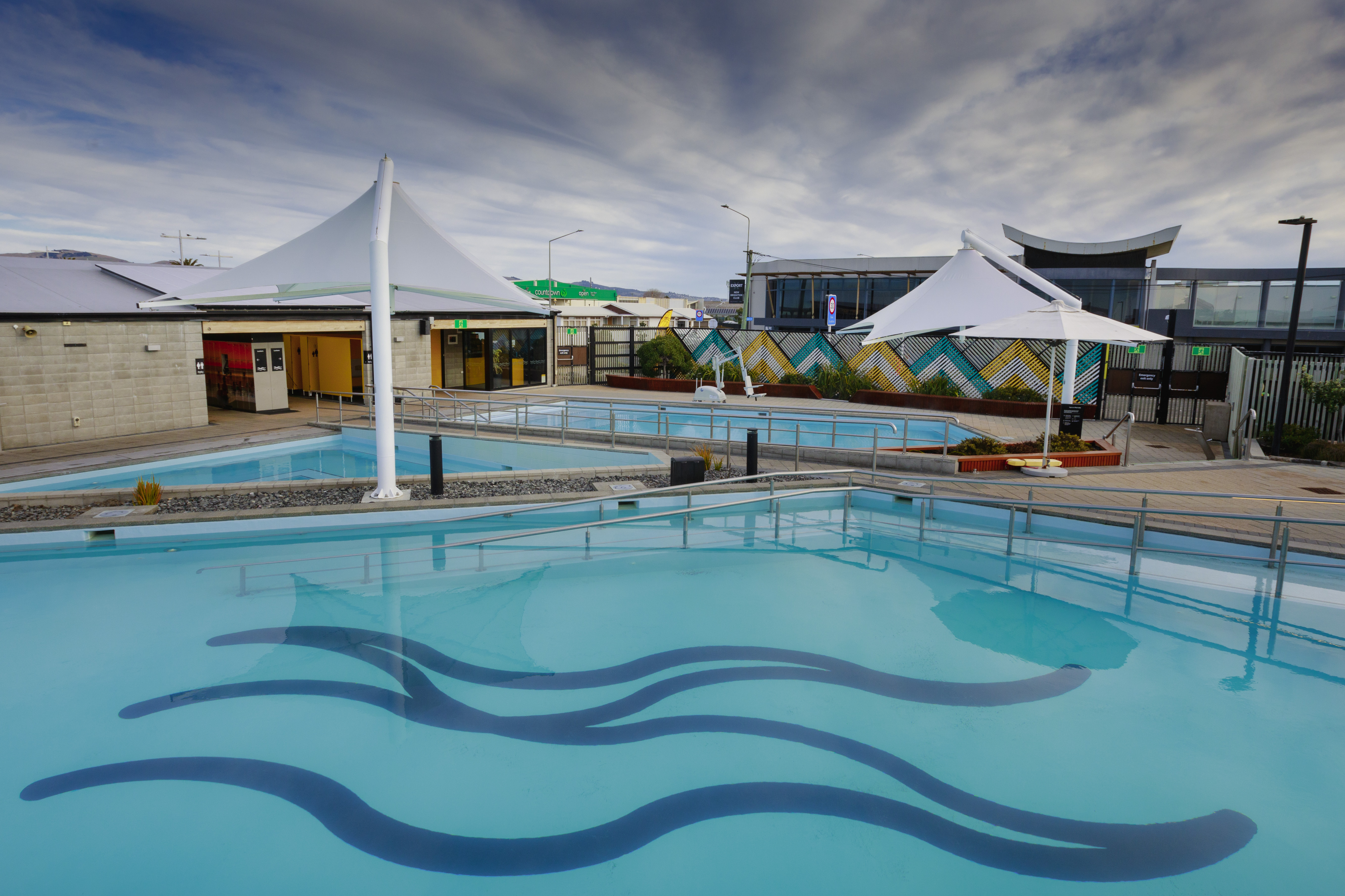 Overview of the three hot pools at He Puna Taimoana