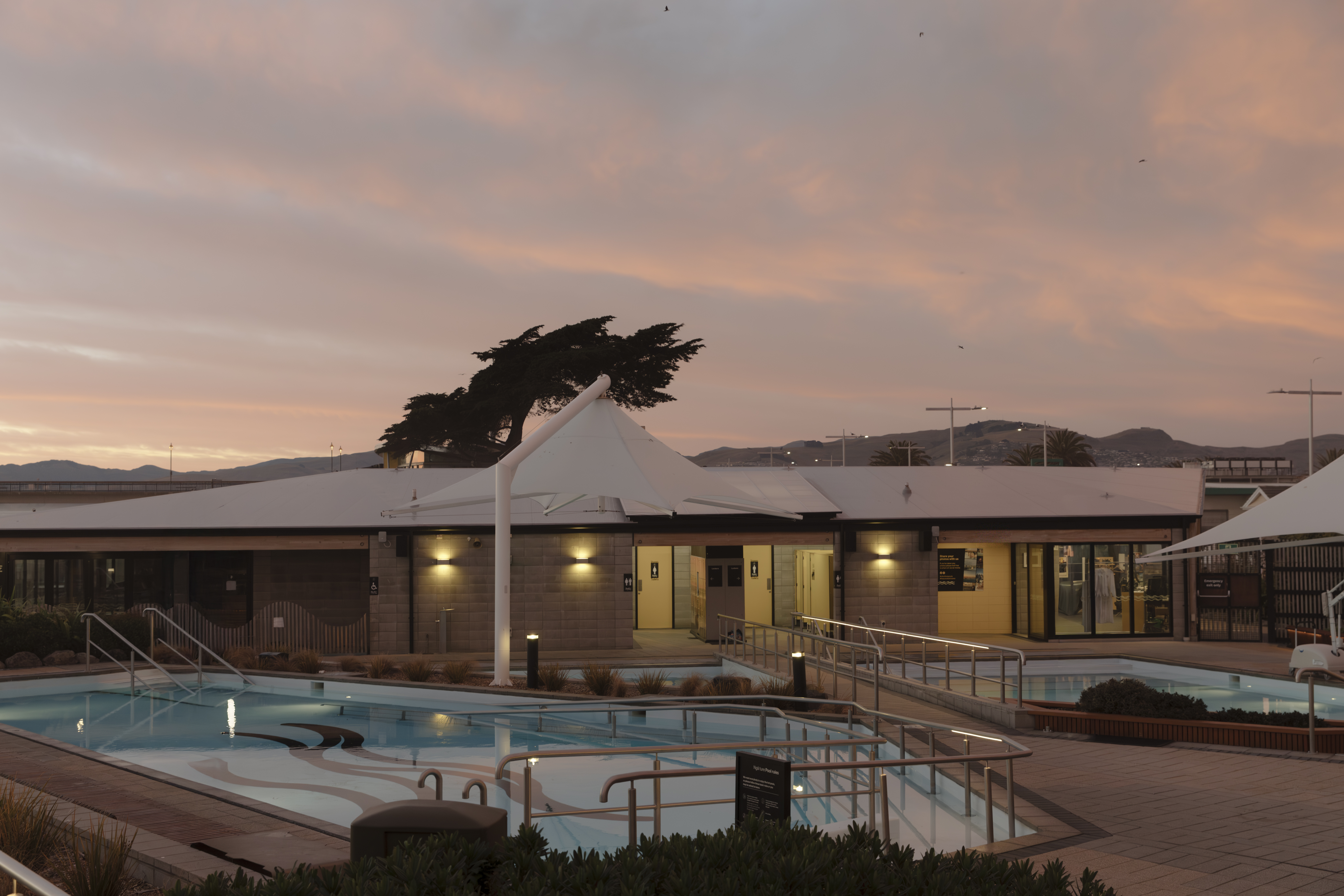 View of the He Puna Taimoana building from the hot pools
